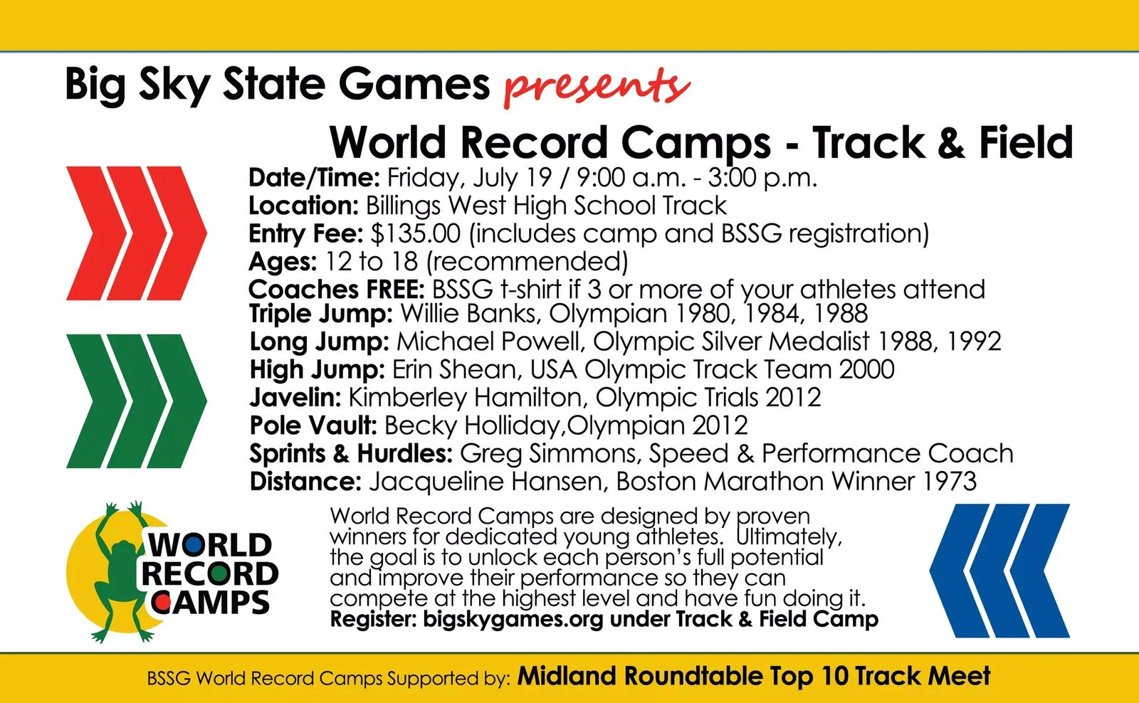 Big Sky State Games Presents: World Record Camps Track Field Big Sky State Games Presents: World Record Camps Track Field
